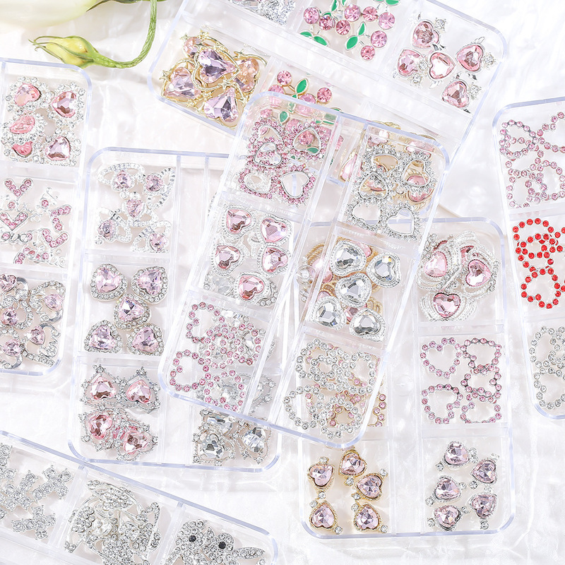 New alloy nail art 6 grid mixed Hello Kitty love Valentine's Day cherry nail jewelry nail drill wholesale New alloy nail art 6 grid mixed Hello Kitty love Valentine's Day cherry nail jewelry nail drill wholesale