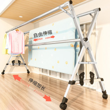 不锈钢晾衣架落地折叠室内外晒衣架双杆阳台X型可伸缩加粗晾衣杆