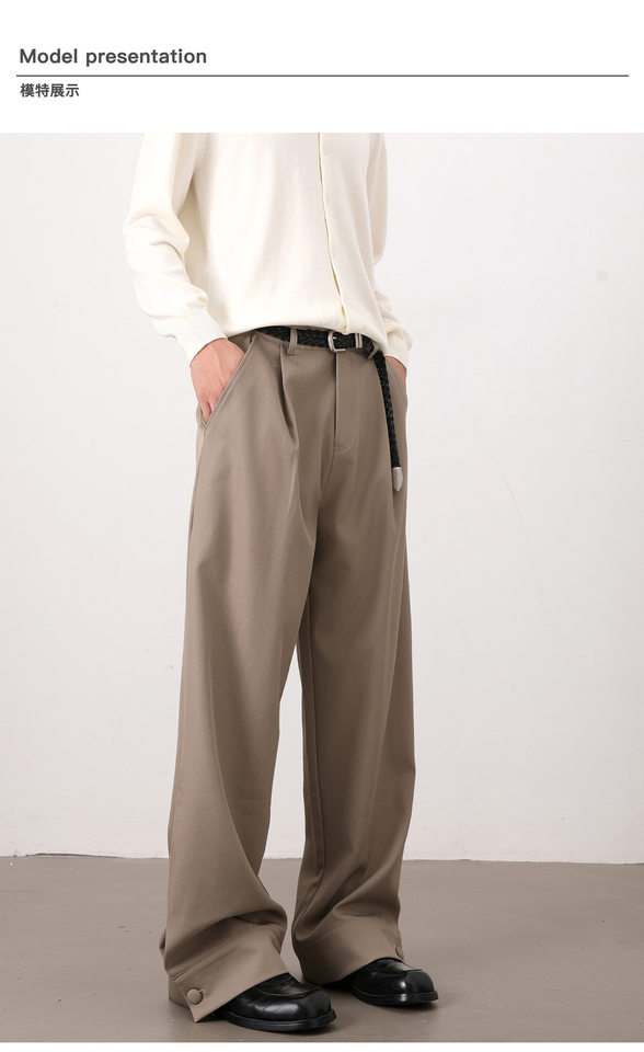 Quần tây nam ống rộng màu trơn, vải rủ nhẹ, form suông thoải mái, phong cách thanh lịch — Màu kaki, màu xám, màu đen chi tiết 7