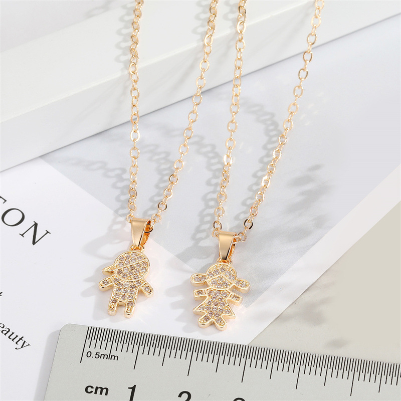 new cute full diamond boy girl pendant necklace