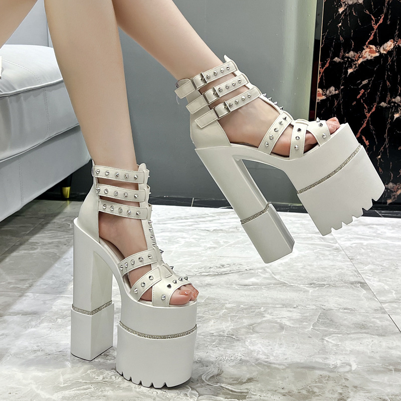 European and American Style 20cm Ultra-Sexy Nightclub Peep-Toe Sandals with 20cm Chunky Heels and Waterproof Platform, Runway High-Heeled Women's Shoes European and American Style 20cm Ultra-Sexy Nightclub Peep-Toe Sandals with 20cm Chunky Heels and Waterproof Platform, Runway High-Heeled Women's Shoes