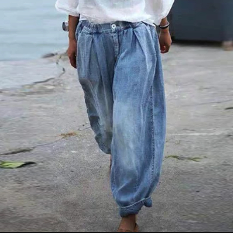 Dames denim jeans met elastische taille harlequin model losvallend_voghion.com