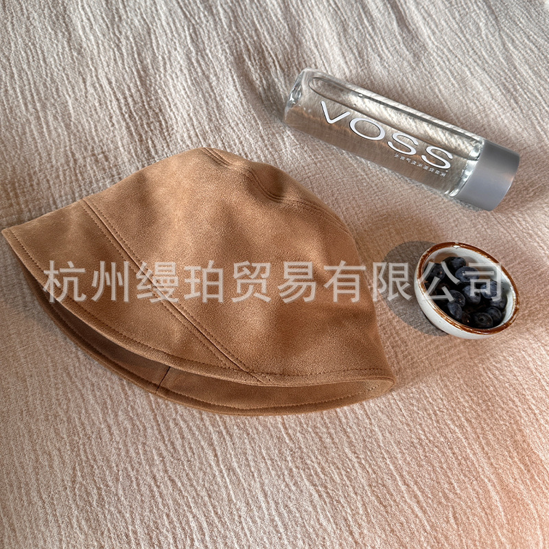 渔夫帽女春秋日系百搭麂皮绒盆帽素颜遮脸水桶帽疏离感帽子质感好|undefined