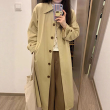 卡其色韩版休闲中长款风衣女2025年秋冬新款单排扣宽松加厚大衣潮