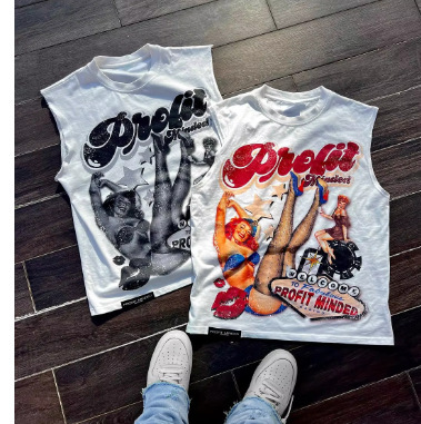 PROF new leisure peripheral sleeveless vest with short sleeve top lovers summer loose printing hot selling batch