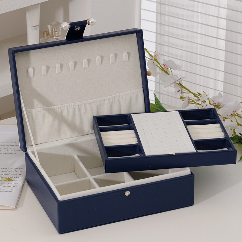 Transfronterizos de doble capa PU de gran capacidad pendientes caja de joyas anillo pendientes collar caja de joyas caja de joyas al por mayor image 8