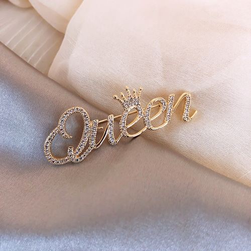 Crown Queen Letter Minimalist Pin for Women, Cute Japanese Ins Style Collar Pin, Anti-Slip Accessory