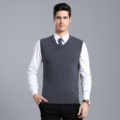 Men's Pure wool vest waistcoat V-neck thickening Socket Sleeveless sweater Sweetheart neckline business affairs leisure time knitting Vest