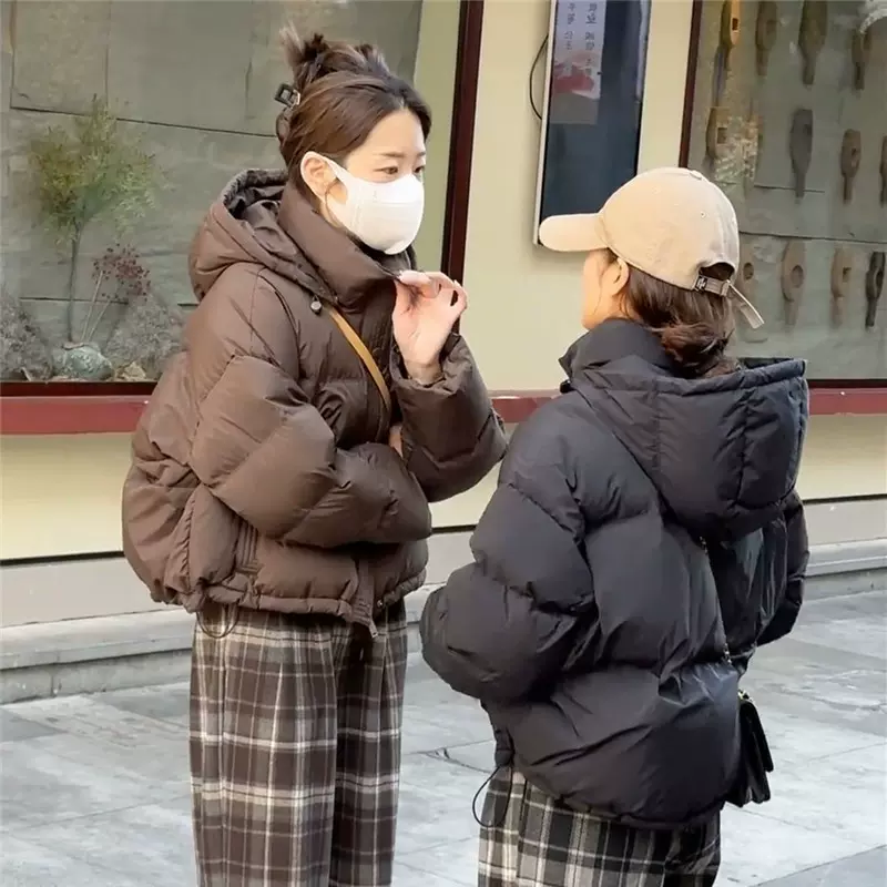 连帽羽绒服女短款2024冬季新款小个子肯豆风白鸭绒面包服外套百搭