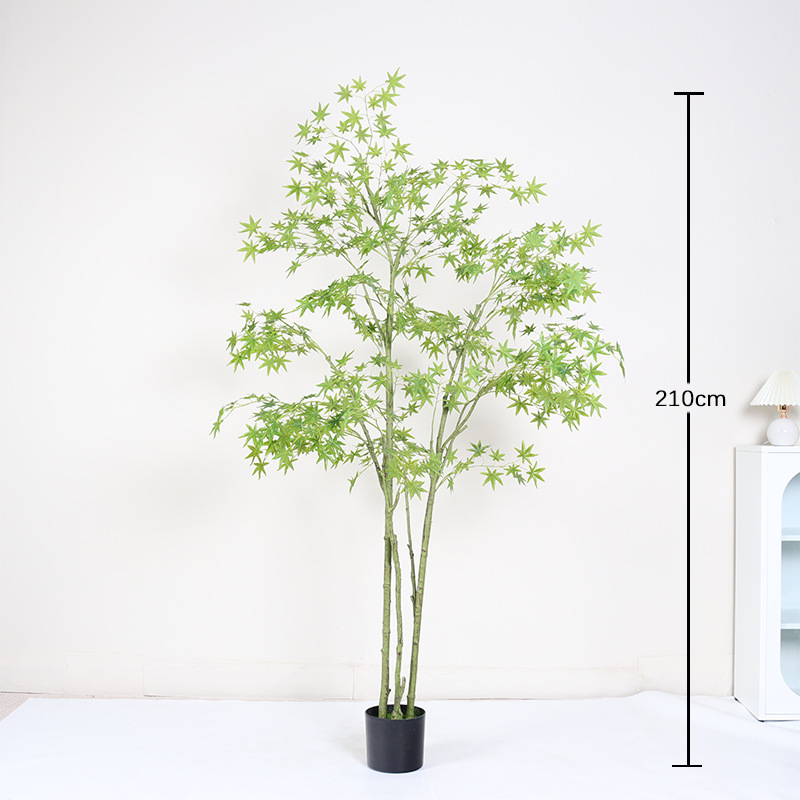 Mini planta en maceta de hoja de arce verde encriptada 210cm (viene con una maceta negra)