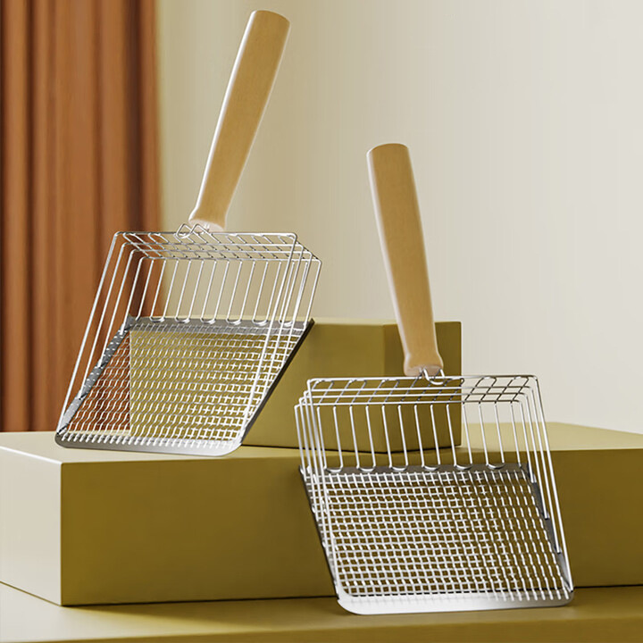 Pelle à litière pour chat en acier inoxydable double tamis_voghion.com