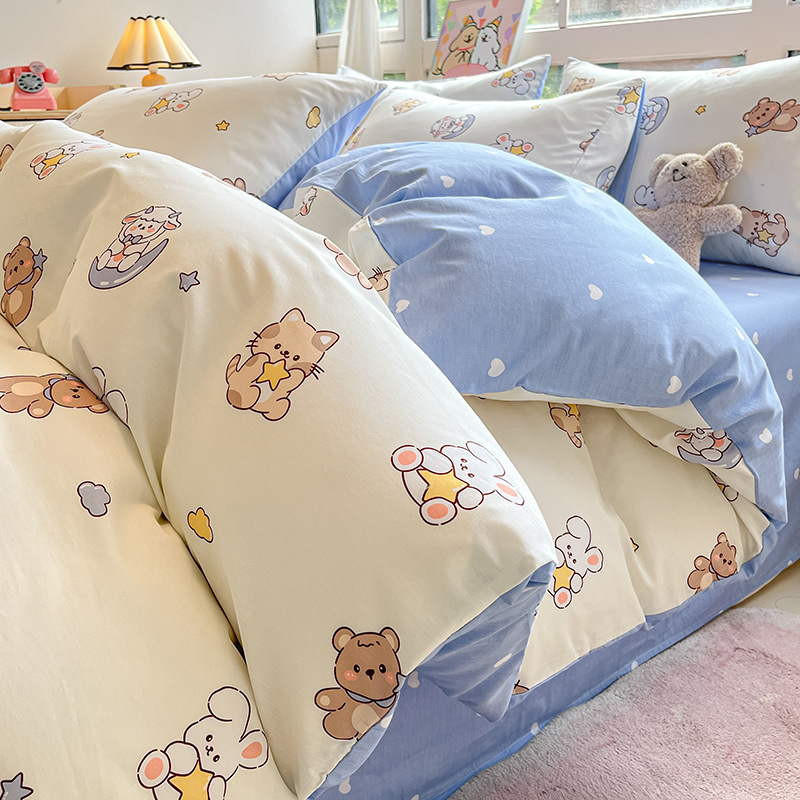 Cama de algodón de cuatro piezas Four Seasons 100 Cotton 2025 nueva ropa de cama sábana edredón dormitorio juego de tres piezas sábana 4