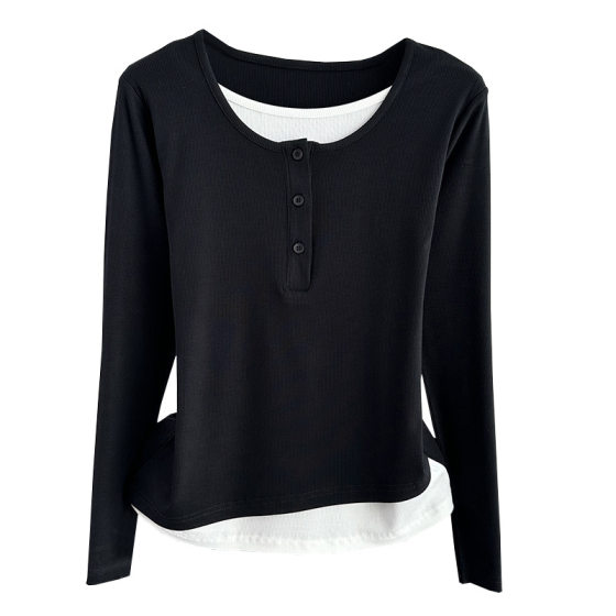 Fake Two-piece Long-sleeved T-shirt Women's 2025 New Early Early Autumn Winter Thin Inner Base Shirt Loose Outer Wear Top