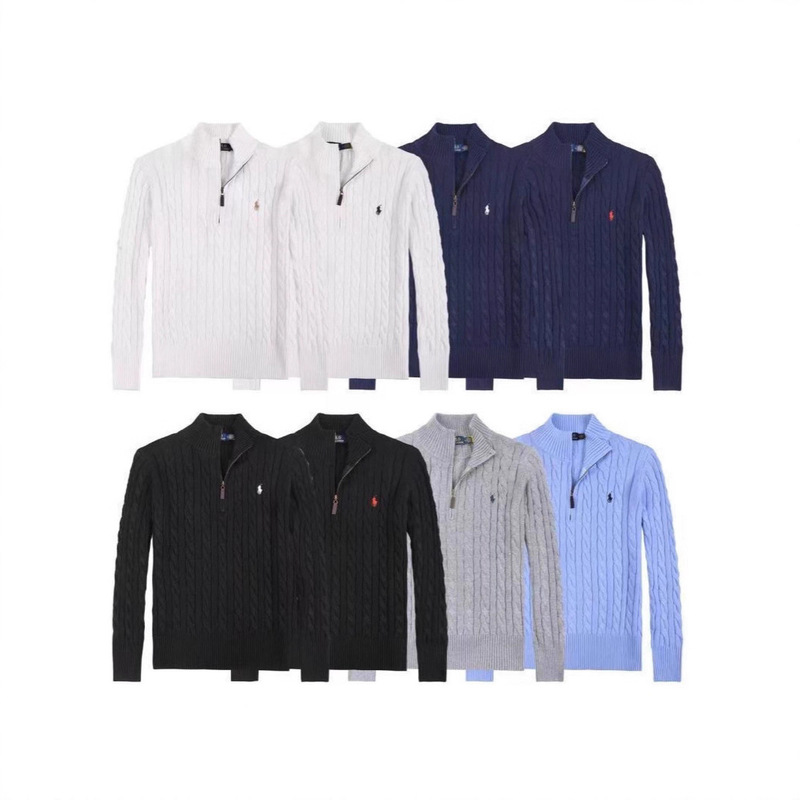 Cross-Border Export Rl Pony Logo Men's Knitwear Stand Collar Zipper Pullover Paul Knitwear Men's Cotton Embroidered Knitwear