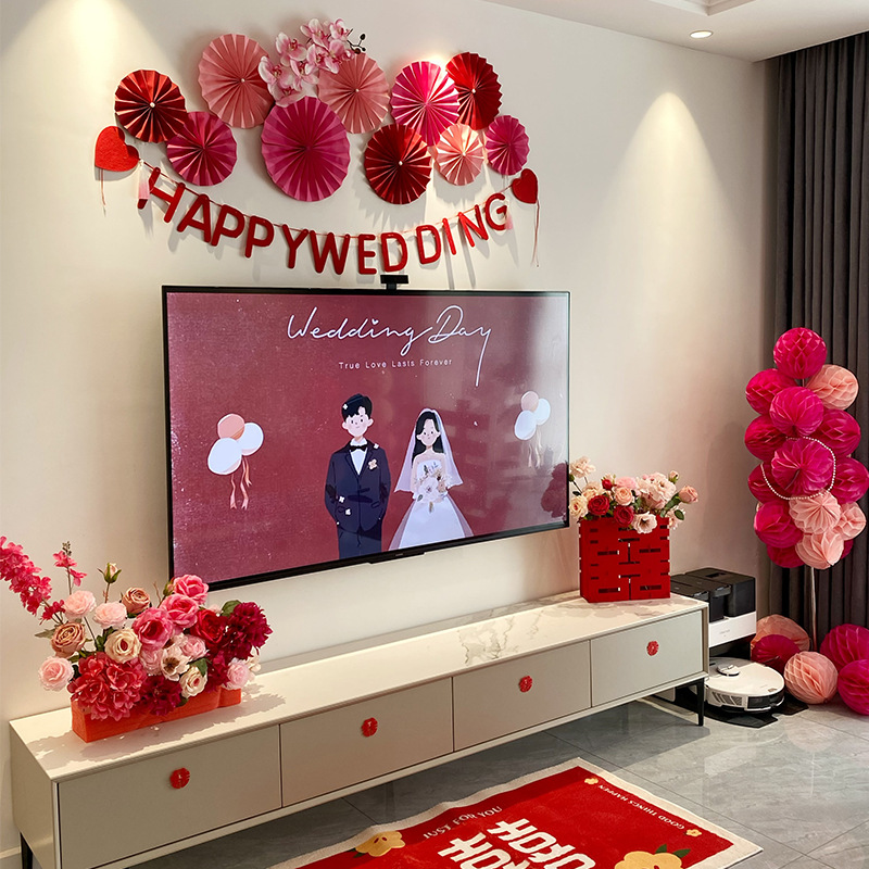 Bridal room decoration set living room decoration wedding male and female new house bedroom wedding character sticker high-end background wall
