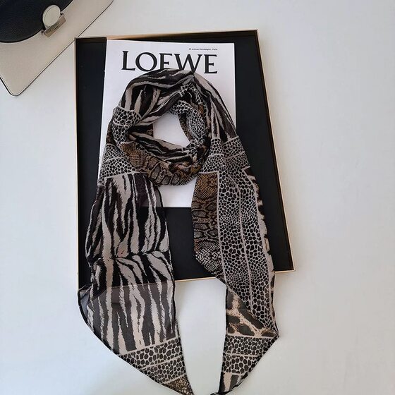 European and American Accessories for Hair Band Brown 2025 Spring Neck Women's Scarf Printed One Hundred Wave Dot Scarf Long Tie New Style for Girls