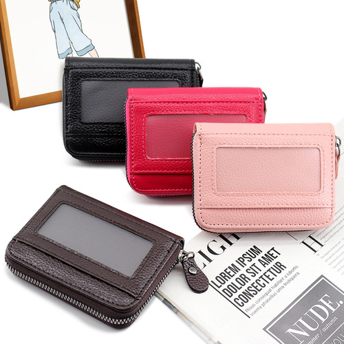 New style accordion card bag for women, multi-card slot card holder, fireproof tape, mirror window zipper card holder, men and women's short coin bag