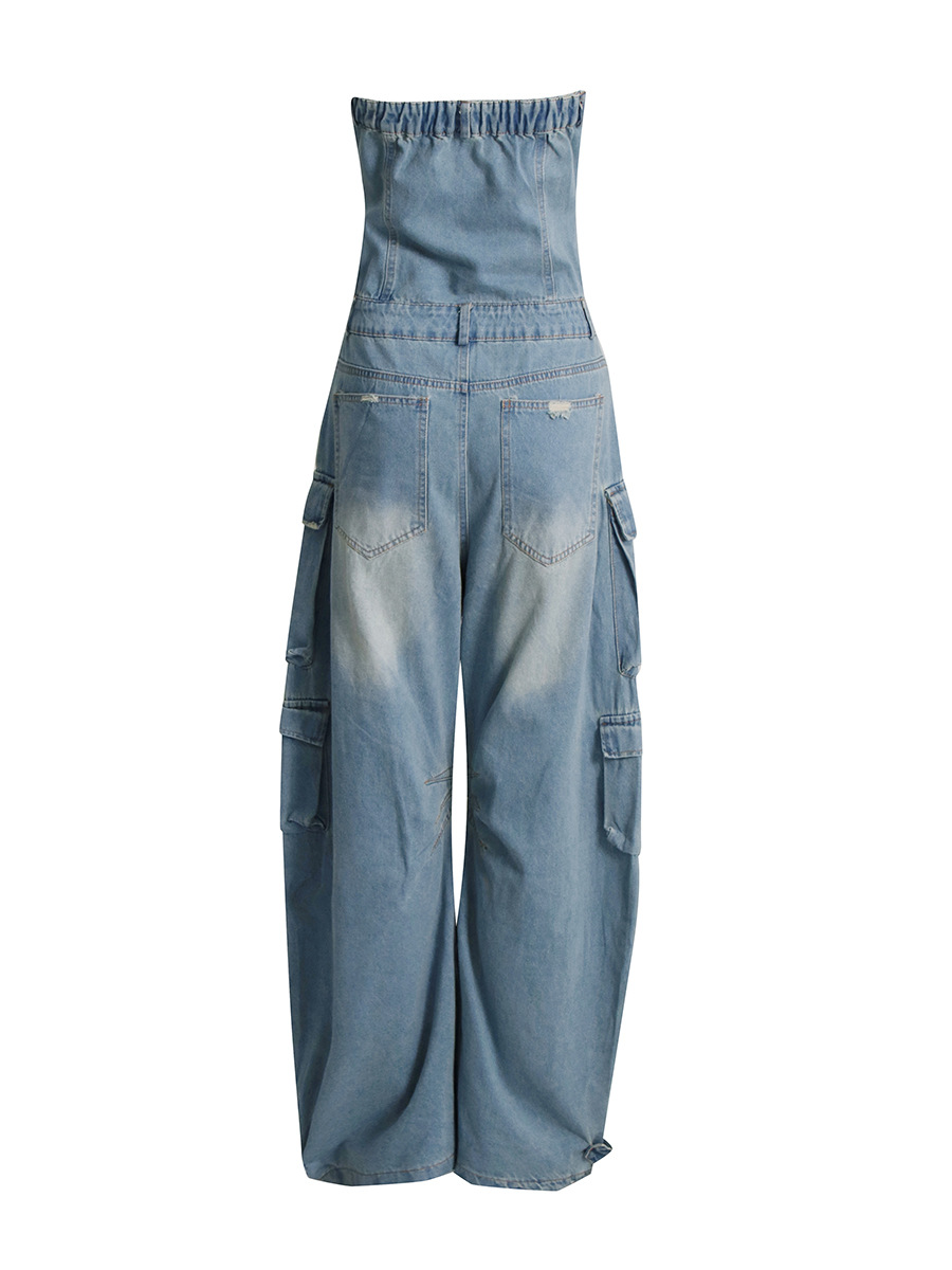 Mono vaquero de mujer estilo europeo y americano, novedad primavera 2026, con múltiples bolsillos, sin tirantes, efecto adelgazante, estilo ropa de trabajo, para mujer, a la moda.