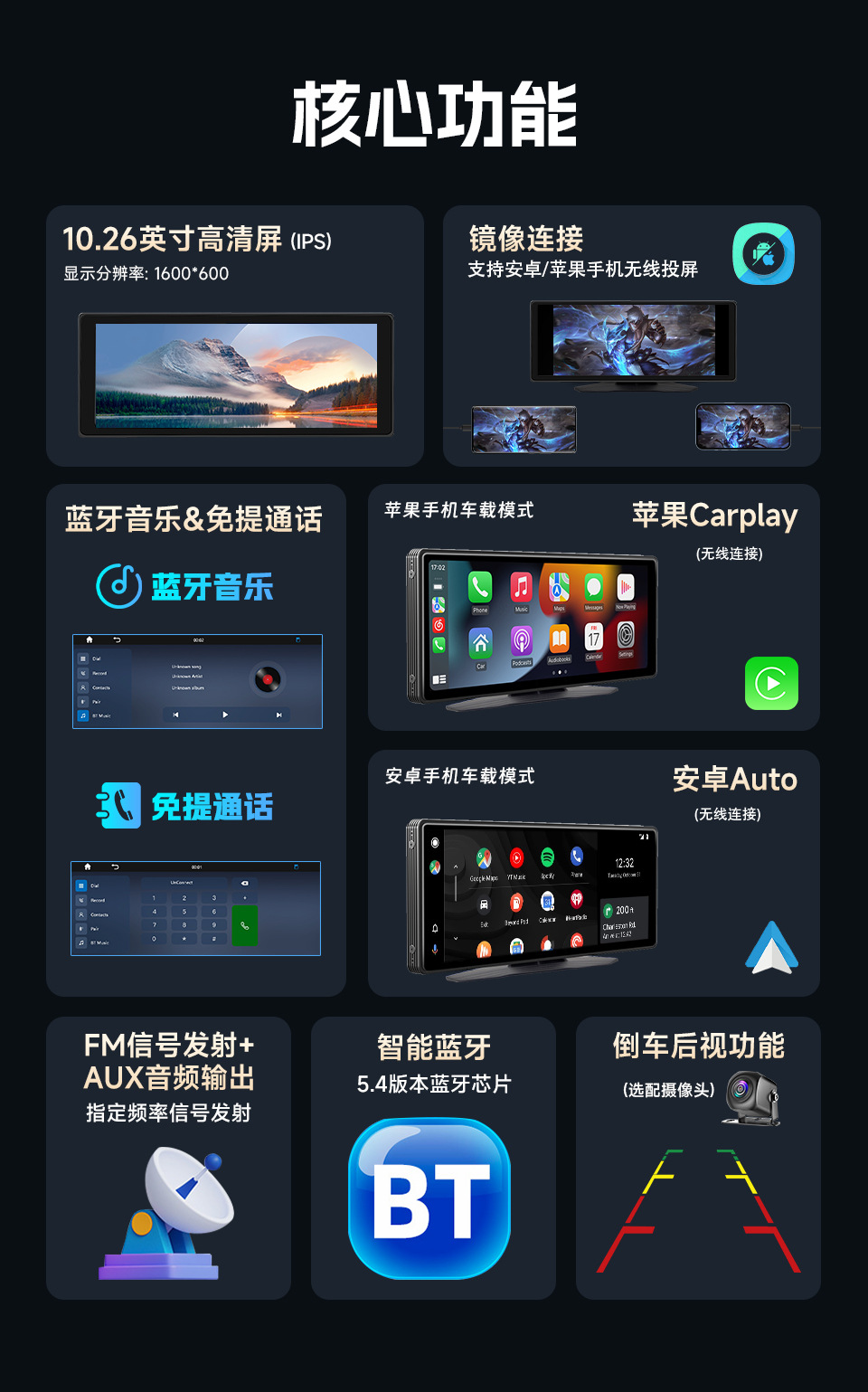 10.26inch Portable Pnd Car Mp5 High-Definition Reversing Image Wireless Carplay Car Bluetooth Radio