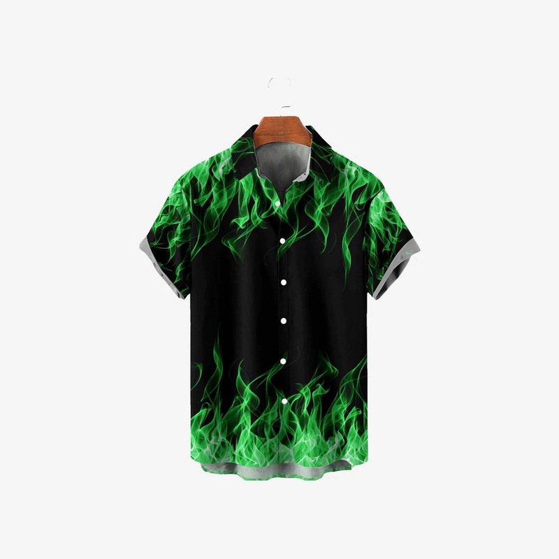 Men's Shirt 3D Summer Casual Comfortable Red Flame Hawaiian Shirt Men's Summer Short-Sleeved Shirt