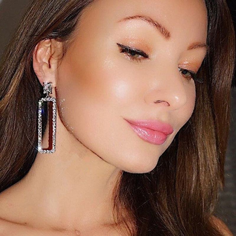 Crystal Geometric Square Drop Earrings For Elegant Women_voghion.com
