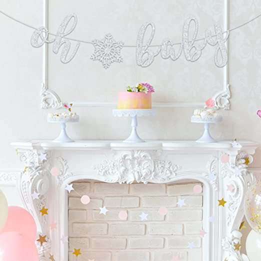 Oh Baby banner Bienvenido bebé cumpleaños género pantalla plata brillo Garland ducha Decoración