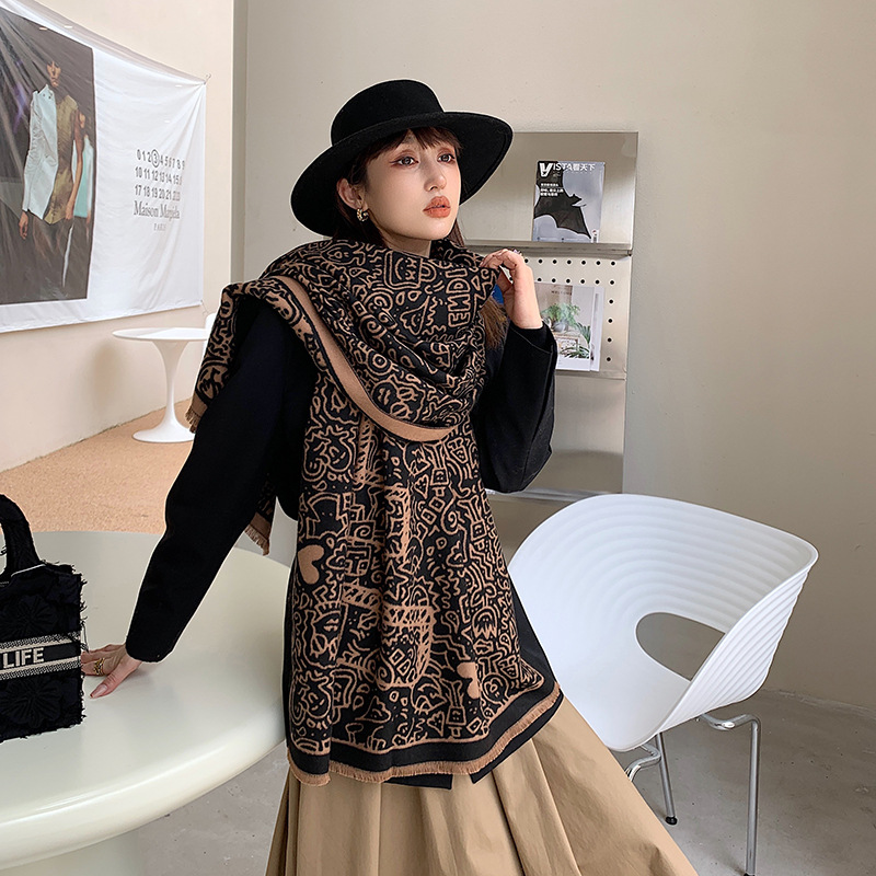 2023 Scarf Women's Winter New Edition Double sided Imitation Cashmere Thickened Warmth Scarf Air Conditioned Shawl Mom_voghion.com
