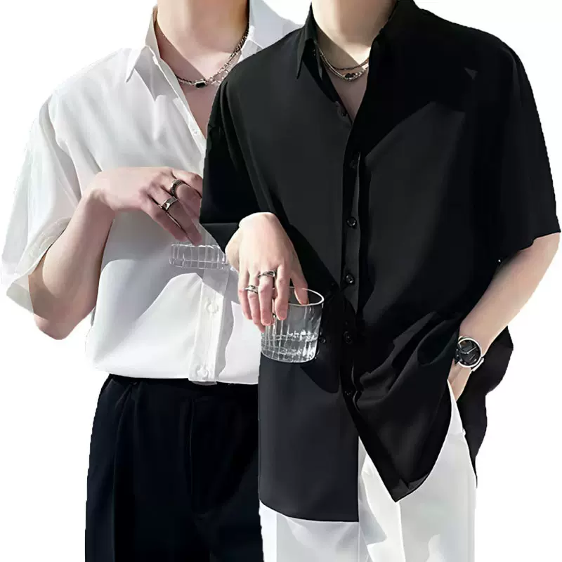 衬衫男夏季薄款轻熟风垂感港风日系白色宽松短袖衬衣休闲外套百搭