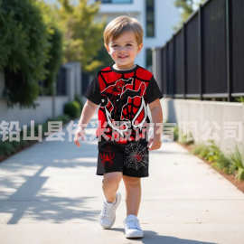 2025夏季新款动物3D数码印花图案童装男童休闲运动圆领短袖套装