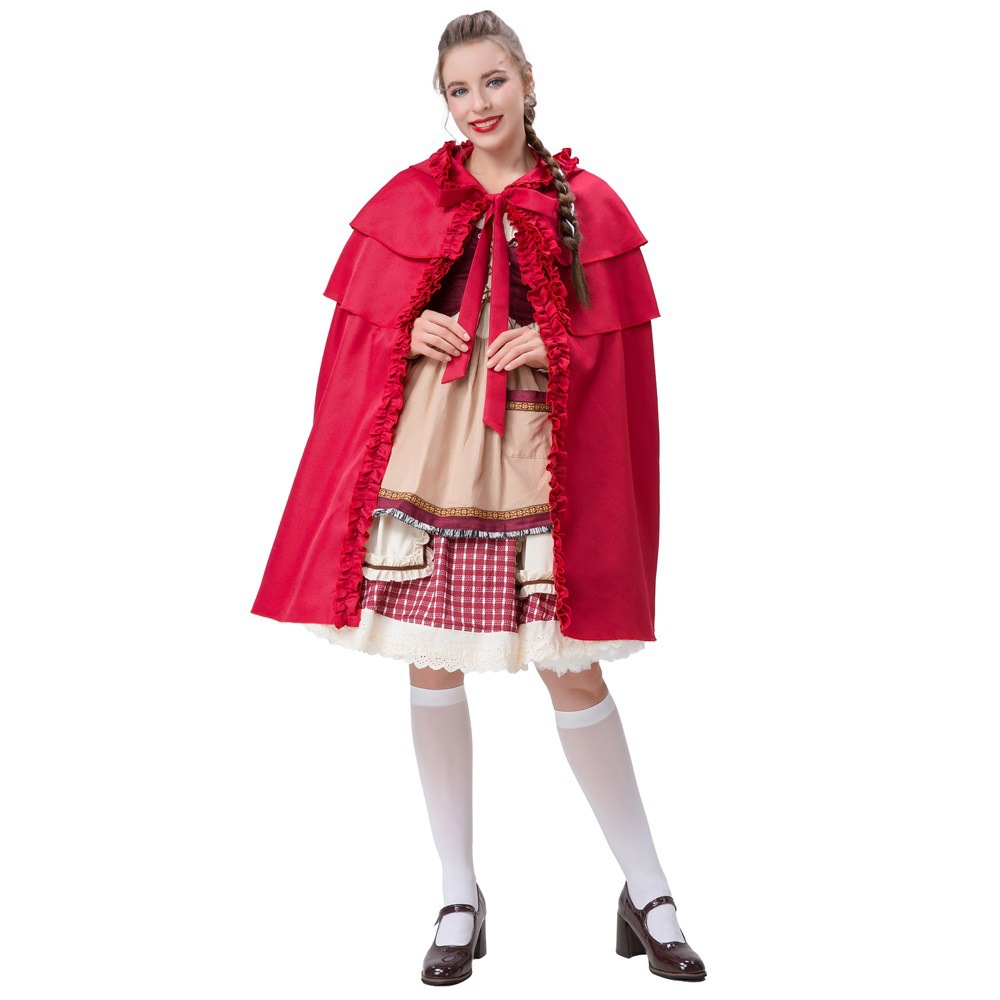 Nov komplet oblek za igranje vlog za odrasle v slogu noč čarovnic Rdeča kapica za ženske_voghion.com