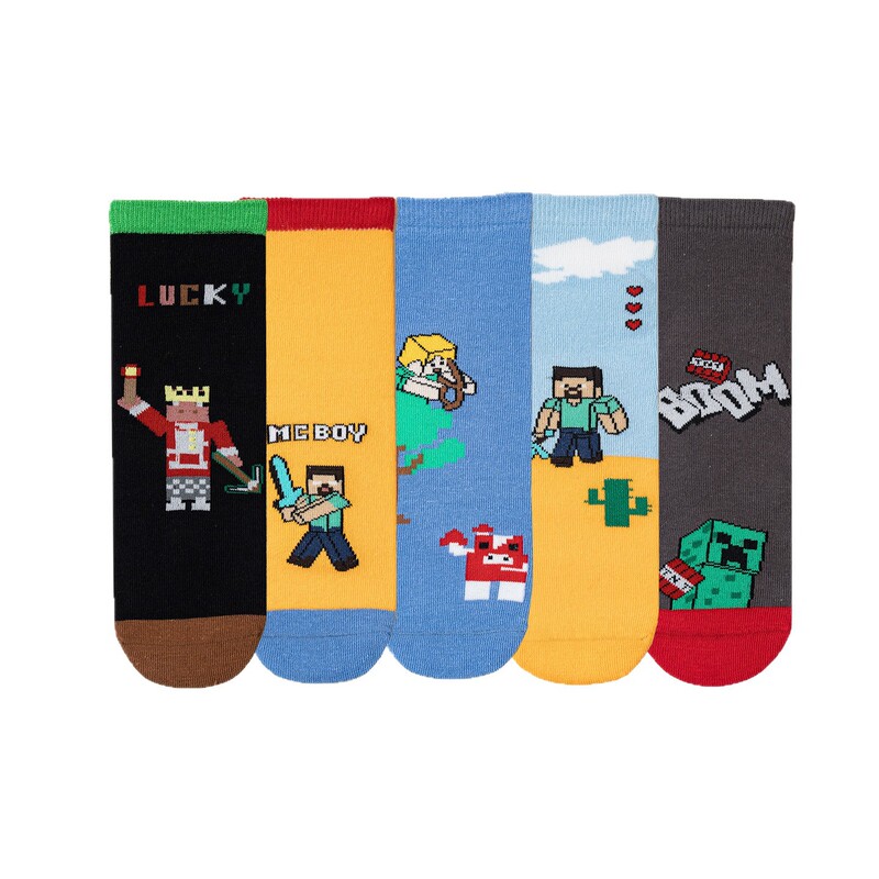 Boys' Socks Autumn Style Minecraft Cotton Mid-Tube Seamless Festive Spring and Autumn Cartoon Cute Boys' Big Kids Socks