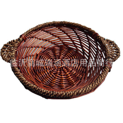 柳编收纳筐煲仔篮砂锅托隔热垫藤编篮双耳筐手工编织篮
