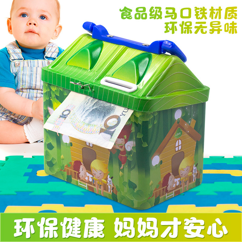 ブリキの箱の貯金箱の子供の部屋の鉄の箱のおもちゃは錠の工場の現物の卸売りの漫画の貯金箱のおもちゃを持ちます。|undefined