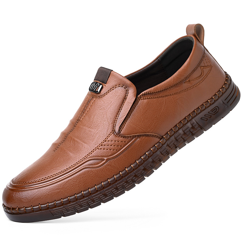 부드러운 가죽 부드러운 바닥 남성 가죽 신발 남성 봄 새로운 캐주얼 가죽 신발 남성 운전 아빠 신발 남성용 미끄럼 방지 비즈니스 가죽 신발