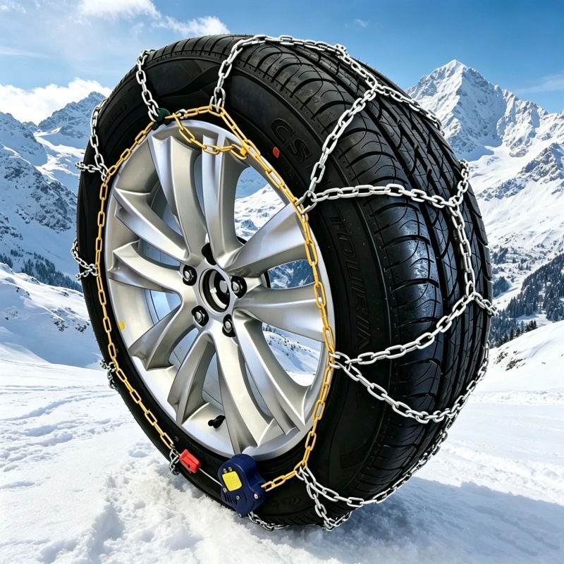 Automatic tightening anti-skid chains for cars, SUVs, sedans, and trucks; thickened iron chains for off-road vehicles in snowy conditions
