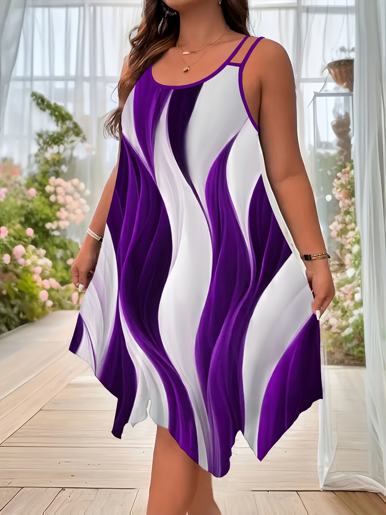 2026 Summer European American Fashion Women's Dress With Double Shoulder Straps And Random Print, Elegant For Commuting_ecoleips.com
