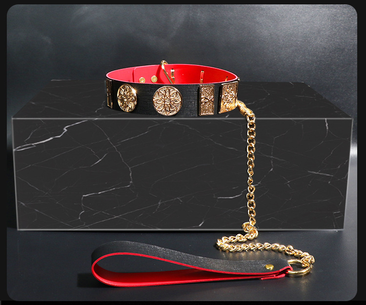 Jiuai SM Flying Fish Collar and Chain Set with Metal and Leather Bondage Accessories — detail image 2