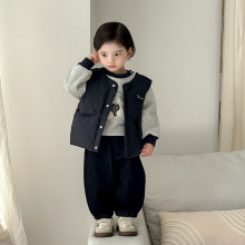 点兮冬季新款婴幼儿夹棉加厚马甲套装男宝开衫加绒卫裤裤子三件套