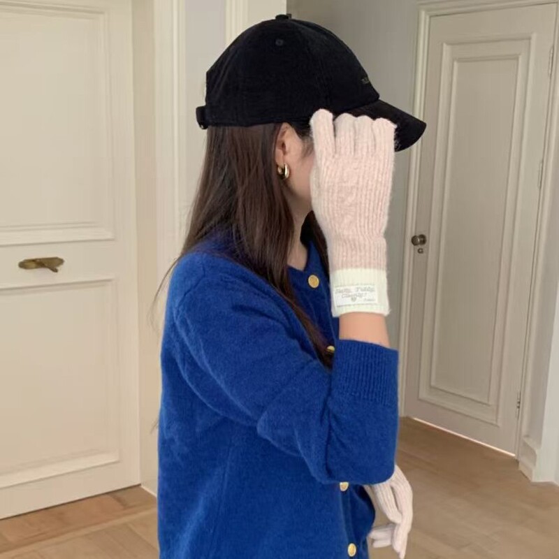 冬季可爱撞色长款分指手套学生保暖骑行百搭可触屏毛线手套女|undefined