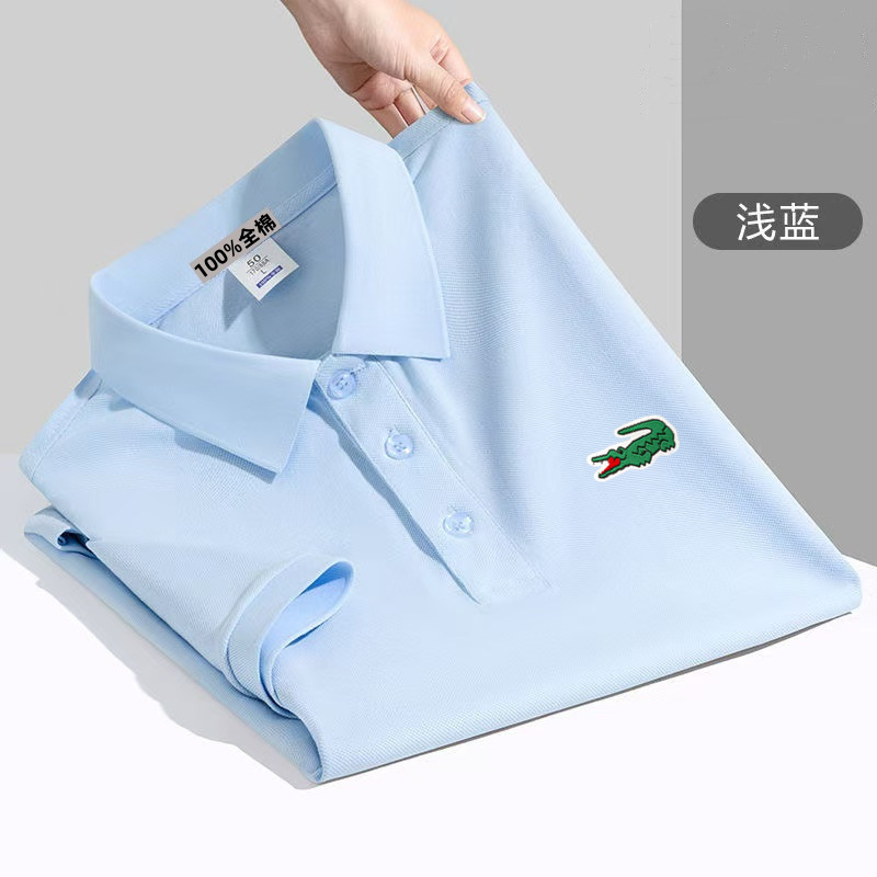 Crocodile 100% Heavy Cotton Polo Shirt Men's Short-Sleeved Summer High-End Short-Sleeved Loose Lapel T-Shirt Top