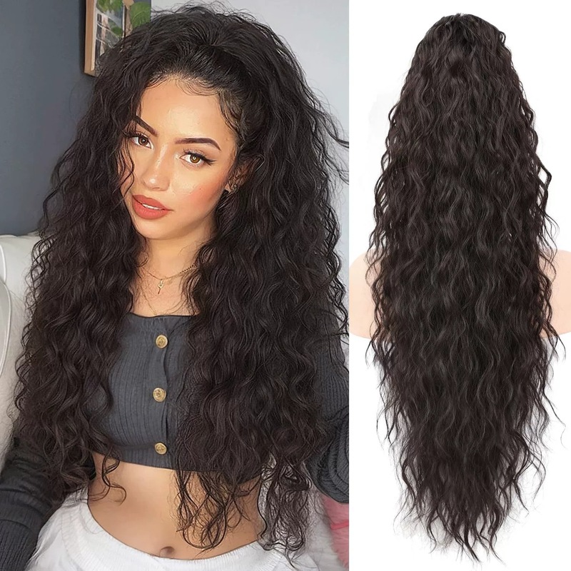 Xuchang ウィッグ 30 インチクリップポニーテール水波紋ロング巻き毛ふわふわポニーテールヘアエクステンションポニーテールヘア|undefined