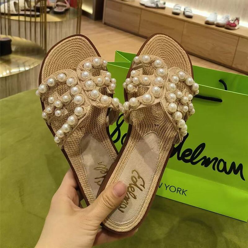(in Stock) Lu Shuxin's New Summer Versatile Slippers Flats-Soled Women's Outer Wear High-Bottom Sandals