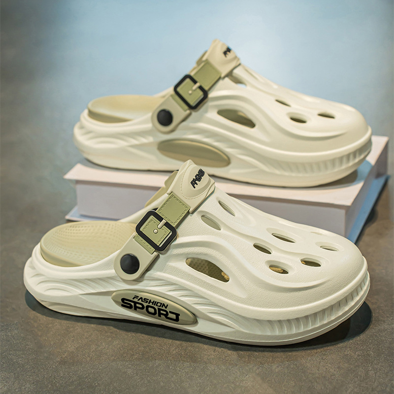 Verano 2025 nuevas zapatillas Baotou de suela gruesa para hombres y mujeres deportes al aire libre suela blanda pisando mierda zapatos de pareja con agujeros