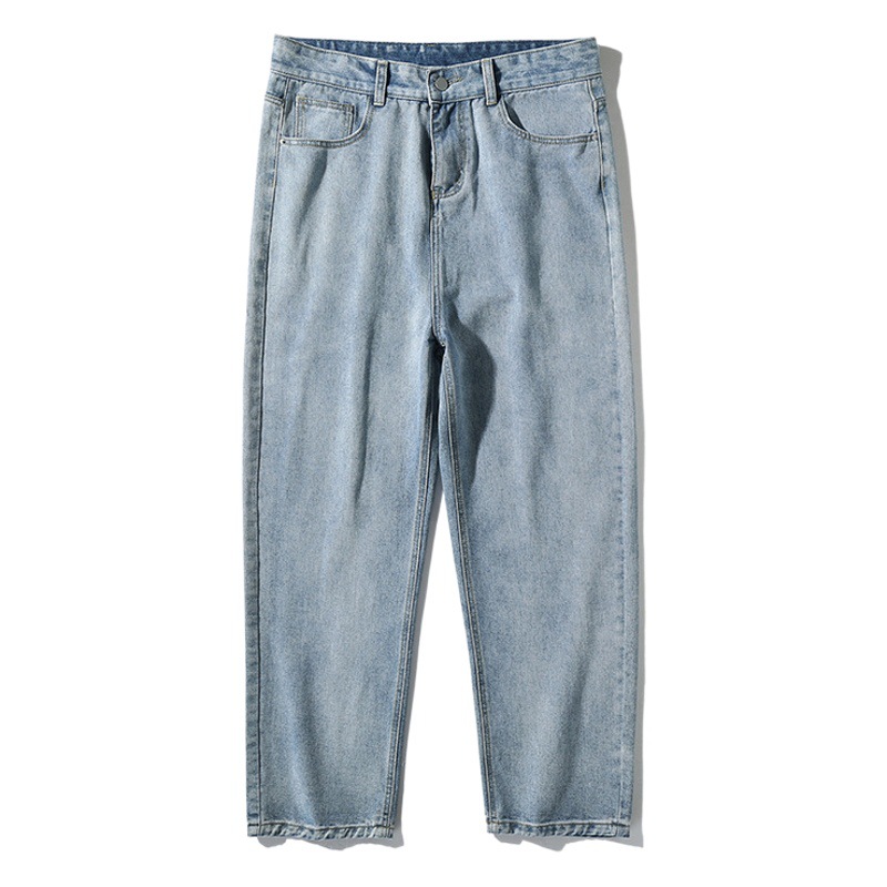 Ropa Masculina Estilo Japonés Hanlu, Primavera 2025, Jeans de Color Sólido, Lavados, Holgados, Rectos y Largos