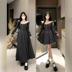 大きいサイズの婦人服の灰色のレトロなフランス式のヘボン風の気質はやせています。