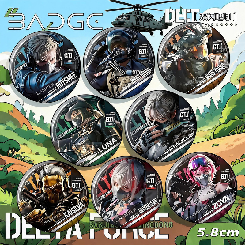 Delta Bee Medic Mai Xiaowen Red Wolf Luna Dragon Game Peripheral New 58mm Badge Pin Blind Box
