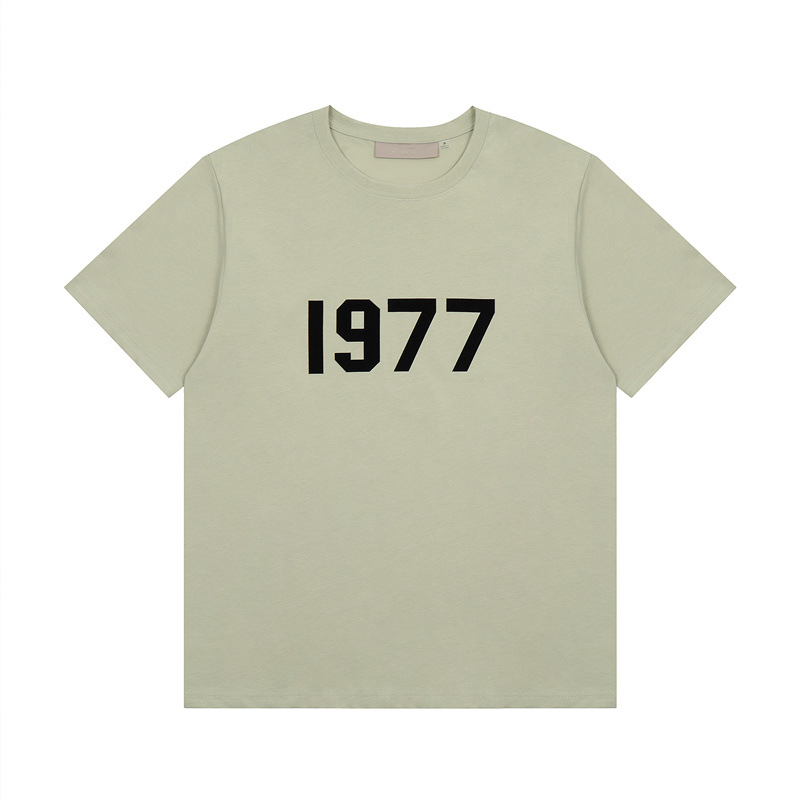 Cross-border FOG Multi-line ESENTIALS Flock Printed Letter Short-Sleeve Retro American Summer Couple T-Shirt Hombre