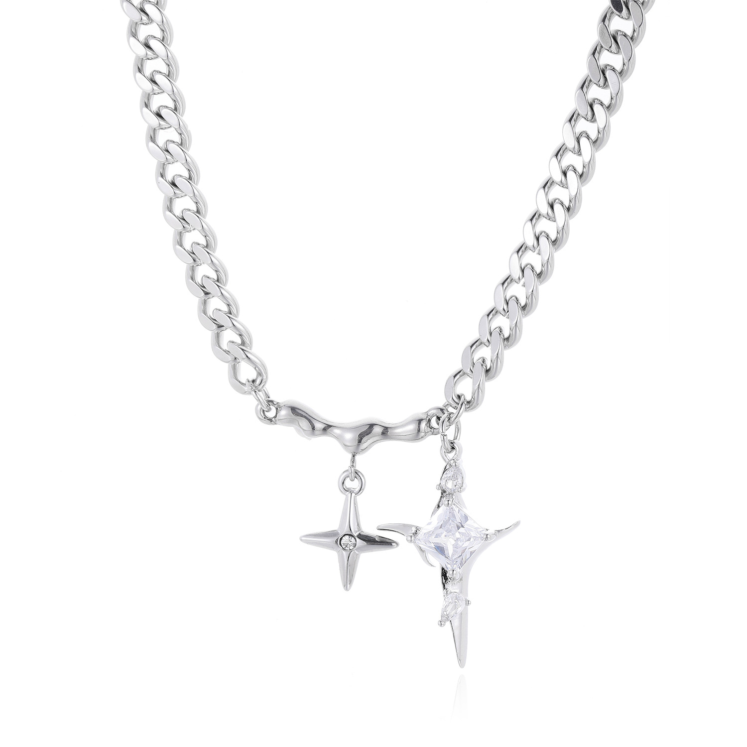 Square Diamond Starburst Cross Necklace for Men 2025 New Ins Hip-Hop Neutral Trend Cool Niche Clavicle Chain for Women