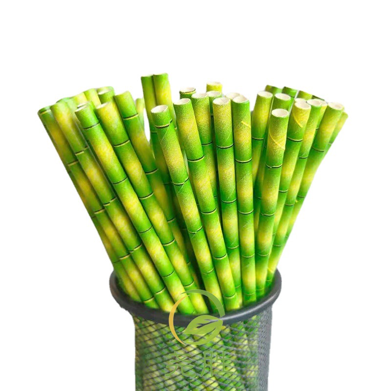 Patrón de árbol de bambú paja de papel desechable degradable papel kraft partido pastelería decoración jugo bebida paja