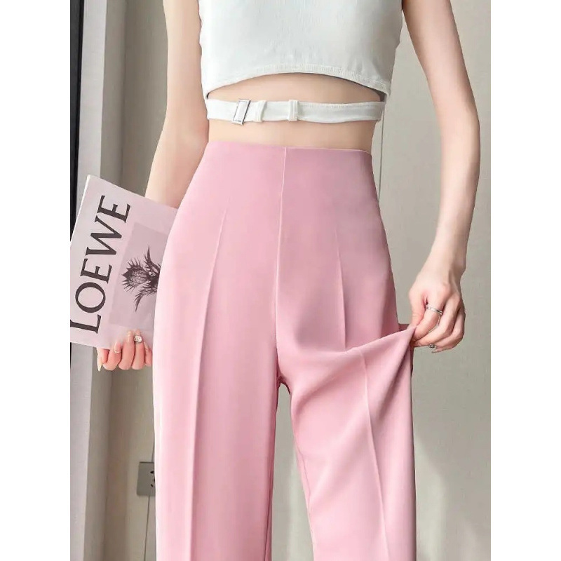 女性用サイドジッパーマイクロフレアスーツパンツ、夏用薄手白ハイウエストワイドレッグパンツ、ドレープお腹引き締めヒップアップ、ナローストレートパンツ|undefined
